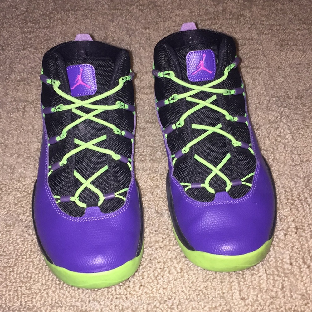 Lime green and purple Jordan Prime Flights
